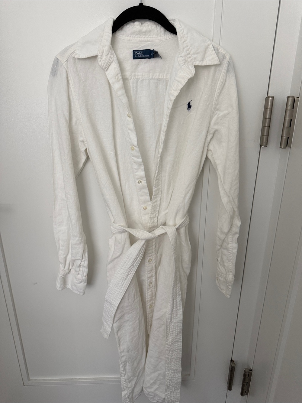 Polo by Ralph Lauren White Long Sleeve Button-Down Linen Dress